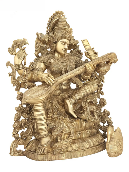 Brassaura® Brass Saraswati Statue | Height 33.07 Inches & Weight 85 kg