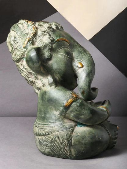 Brassaura™ Cute Baby Ganesha Brass Idol | Height 8 Inches & Weight 4.50 kgs