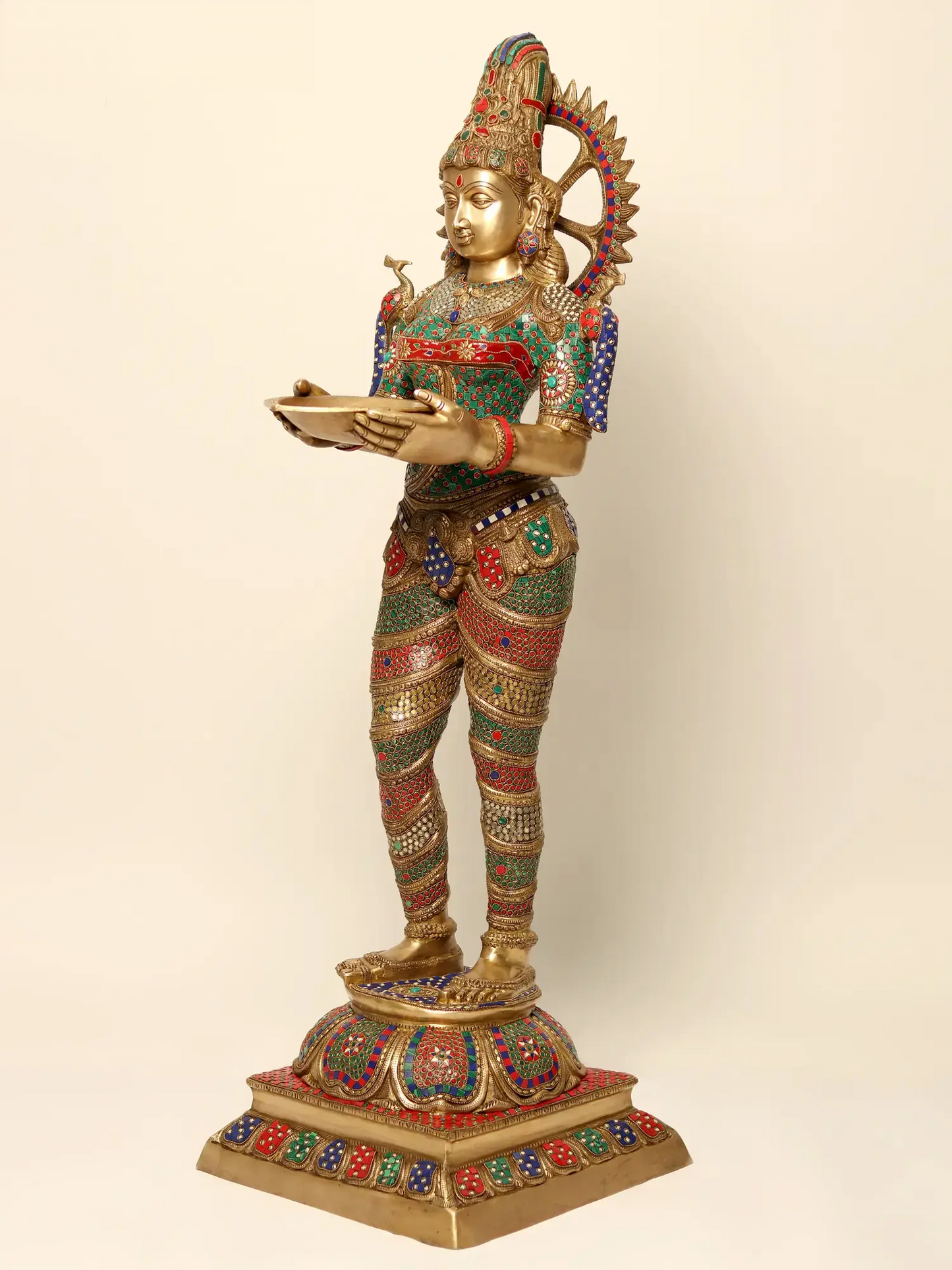 Brassaura® Brass Deep Lakshmi Statue | Height 50.98 Inches & Weight 50.28 kg