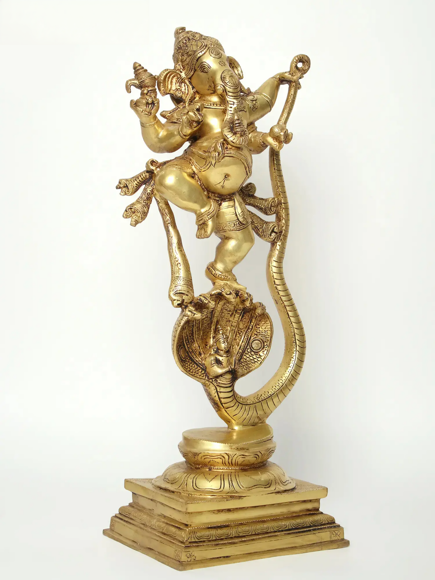 Brassaura™ Brass Single-Tusked Lord Ganesha on Seven-Hooded Serpent | Height 27 Inches & Weight 15.58 kgs
