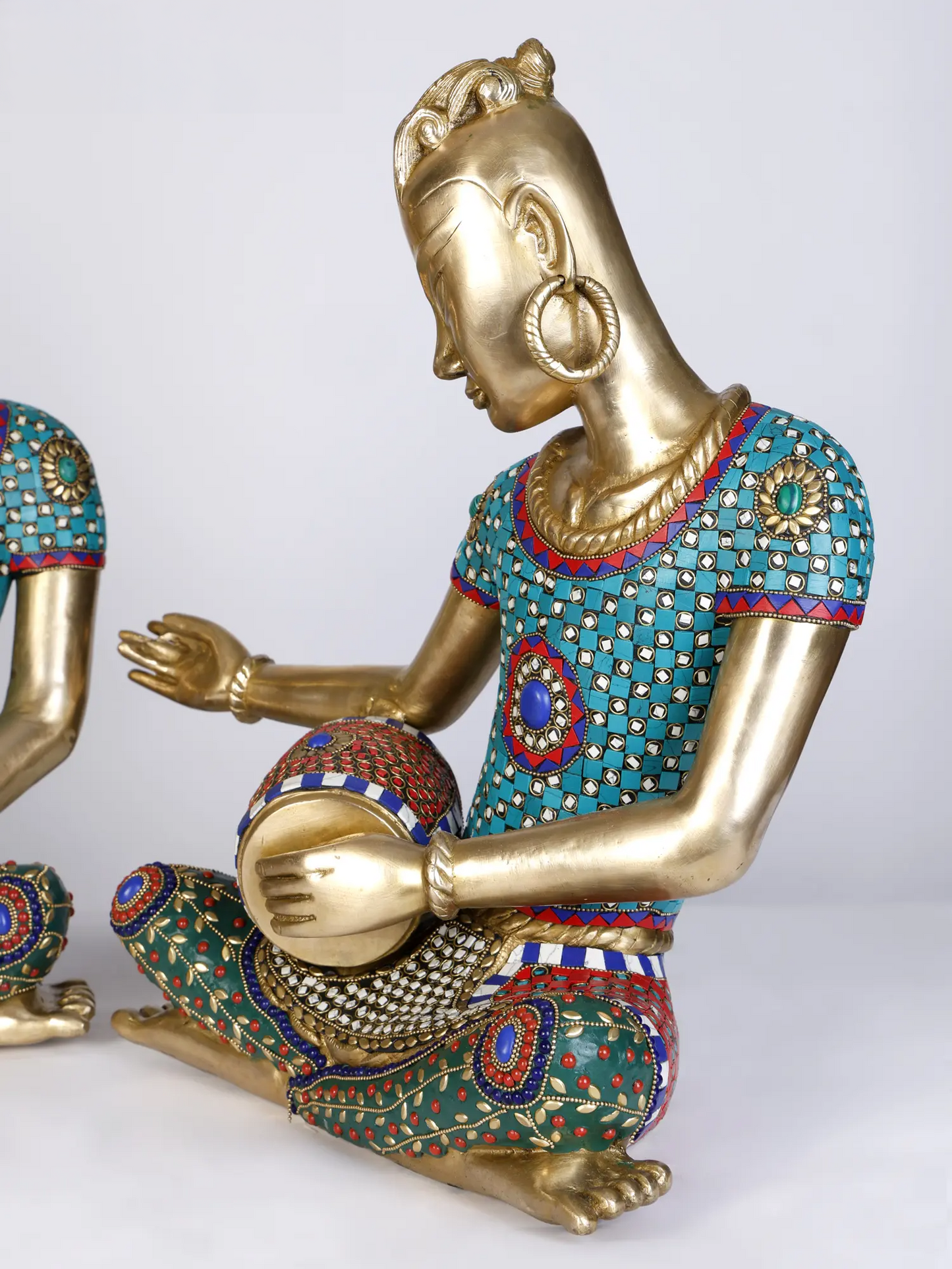 Brassaura® Set of 4 Musical Lady Figurines with Inlay Work | Pure Brass | Height 18 Inches & Weight 55.45 kgs
