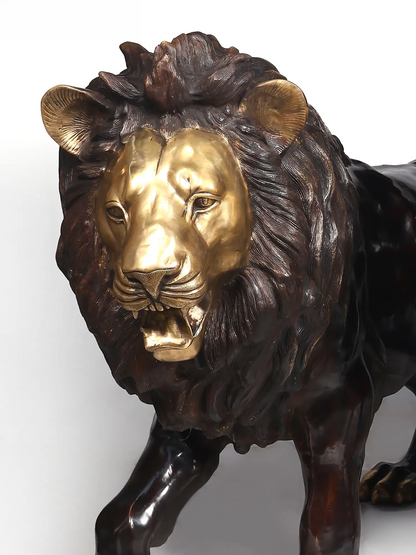 Brassaura® Pair of Roaring Lion Brass Sculptures | Handcrafted Statement Décor | Height 49 Inches & Weight 396 kgs