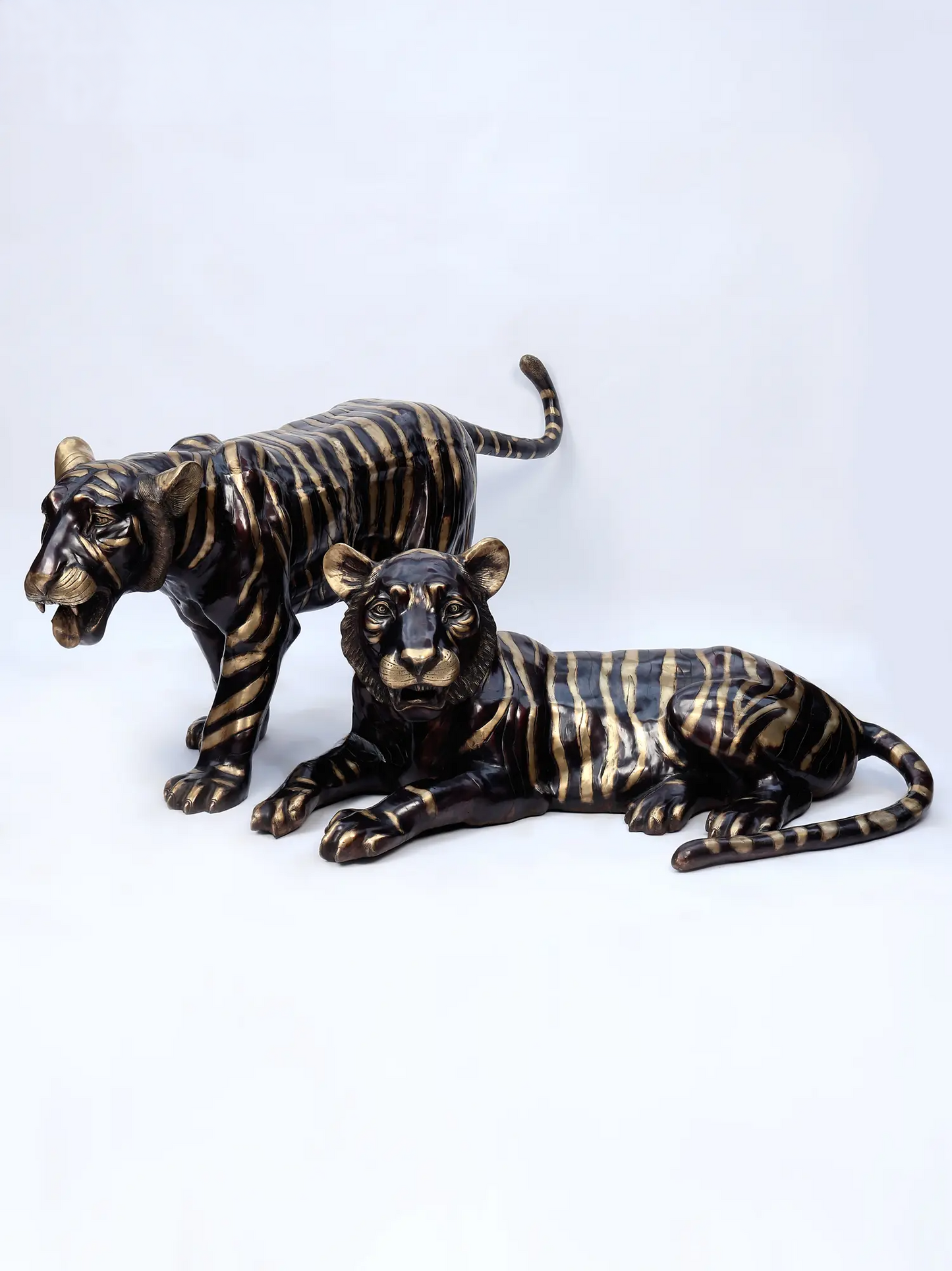 Brassaura® Pair of Tiger Brass Sculptures | Handcrafted Decorative Statues | Height 28 Inches & Weight 155.90 kgs