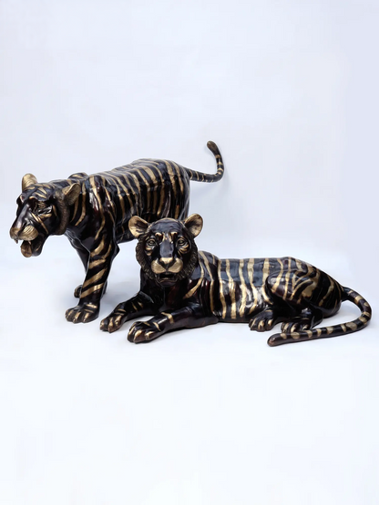Brassaura® Pair of Tiger Brass Sculptures | Handcrafted Decorative Statues | Height 28 Inches & Weight 155.90 kgs