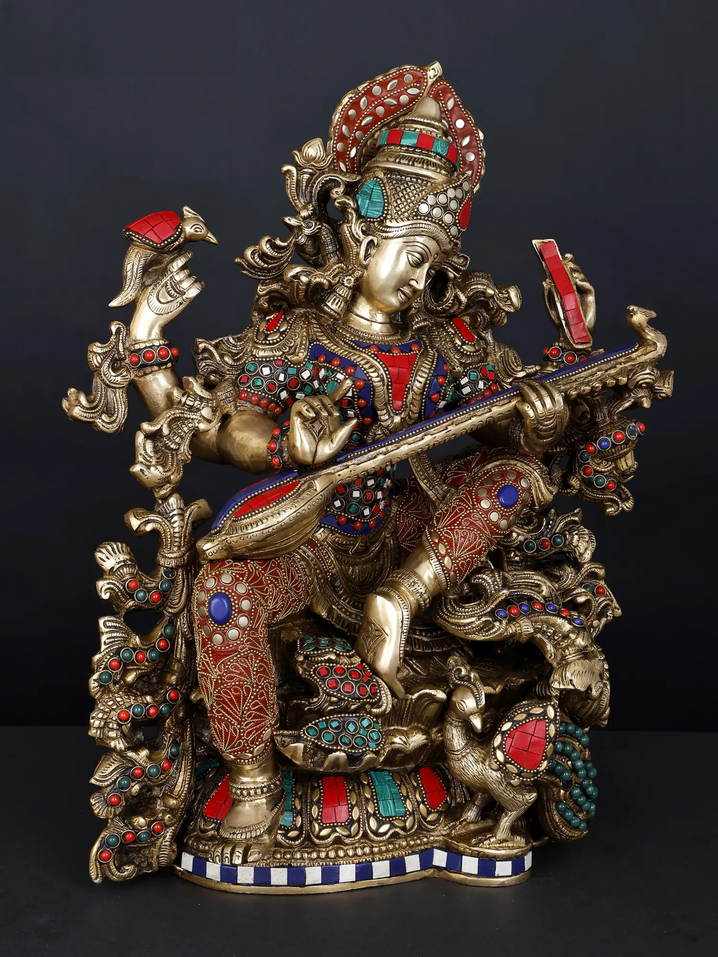 Weight 17.15 kg  SARASWATI   Brassaura® Large Brass Goddess Saraswati Statue | 16.93 Inches | 17.15 kg