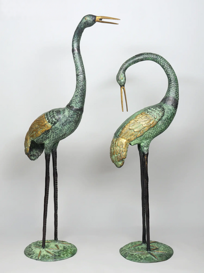 Brassaura® Pair of Decorative Crane Brass Sculptures | Handcrafted Home Décor Statues | Height 67 Inches & Weight 64 kgs