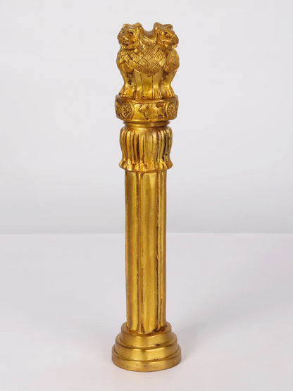 Brassaura® Brass Ashoka Lion Capital Decorative Pillar | Pure Brass | Height 12 Inches & Weight 1.70 kgs