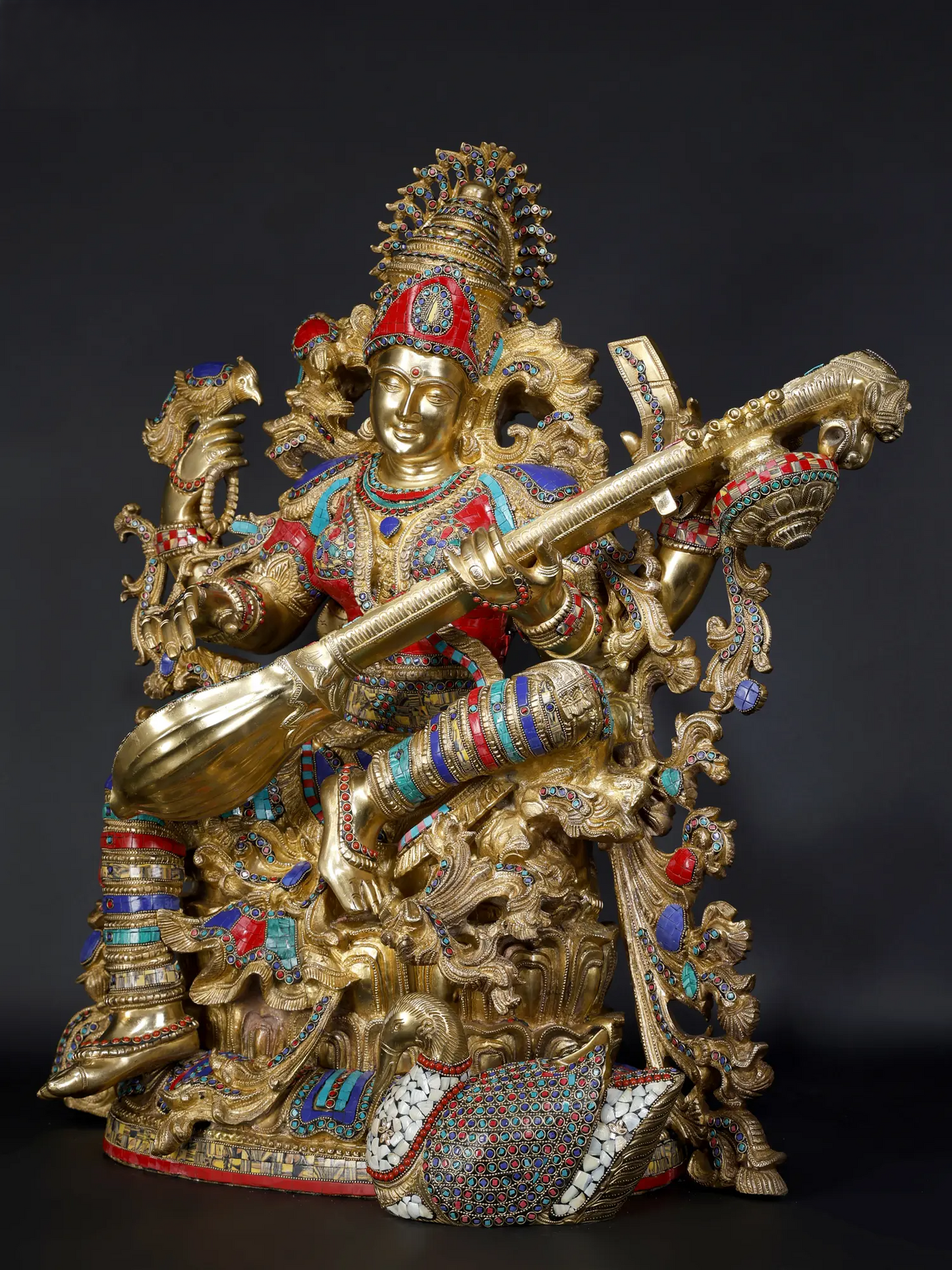 Brassaura® Grand Brass Goddess Saraswati Statue | 33.07 Inches | 87 kg