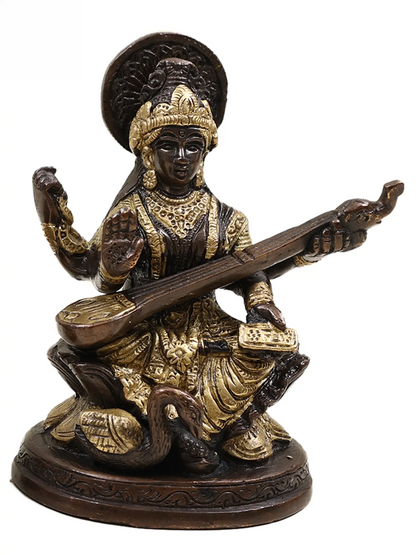 ब्रासुर™ पीतल गणेश लक्ष्मी सरस्वती (जीएलएस) सेट | बारीक विवरण के साथ शुद्ध पीतल | ऊंचाई 6 इंच और वजन 2.49 किलोग्राम