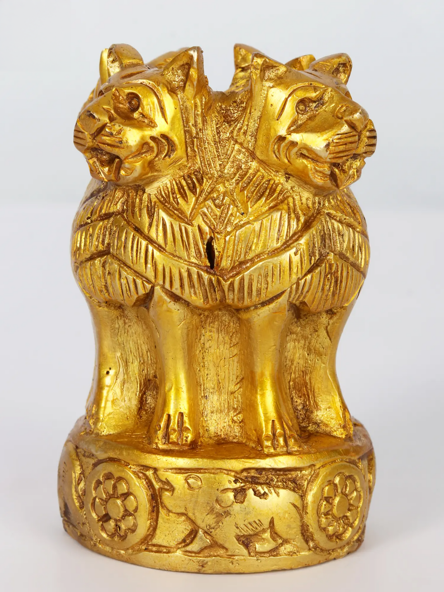 Brassaura® Brass Ashoka Lion Capital Decorative Sculpture | Pure Brass | Height 3 Inches & Weight 0.52 kgs