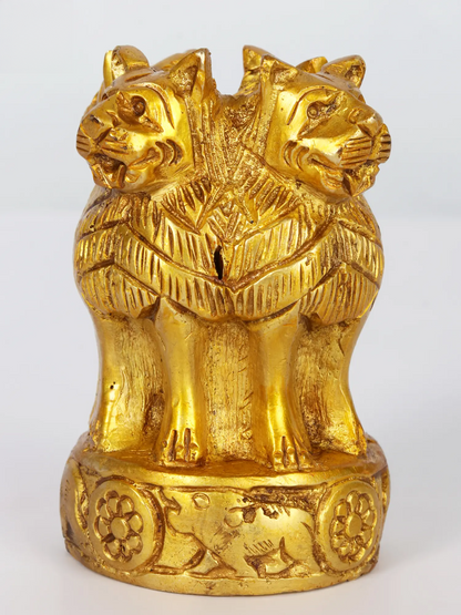Brassaura® Brass Ashoka Lion Capital Decorative Sculpture | Pure Brass | Height 3 Inches & Weight 0.52 kgs