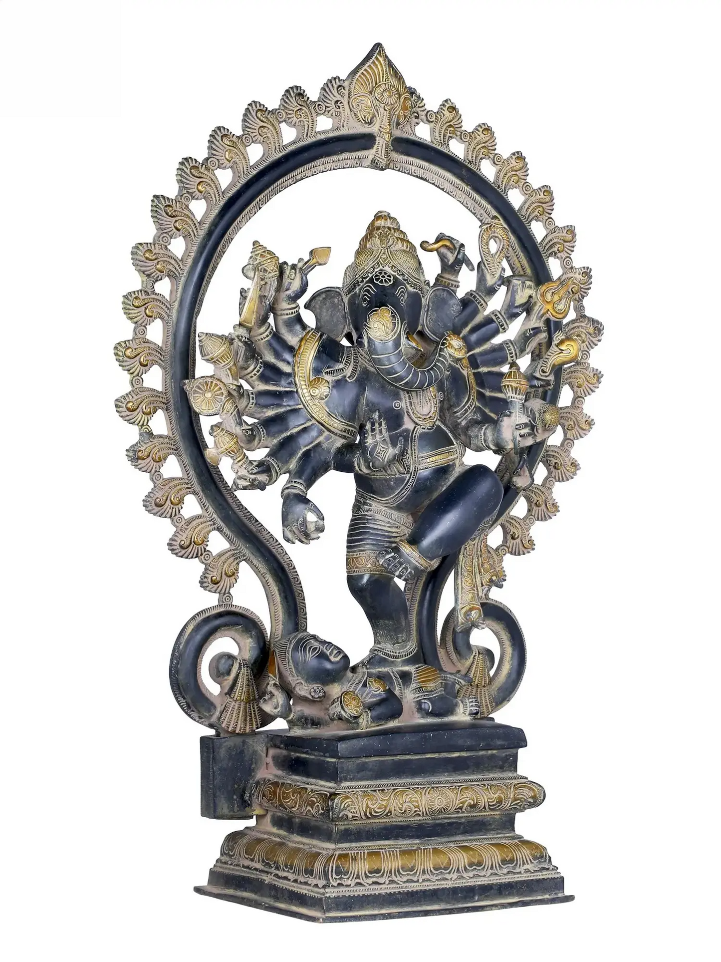 Brassaura™ Sixteen Armed Dancing Ganesha as Nataraja | Pure Brass Statue | Height 26 Inches & Weight 22.40 Kgs