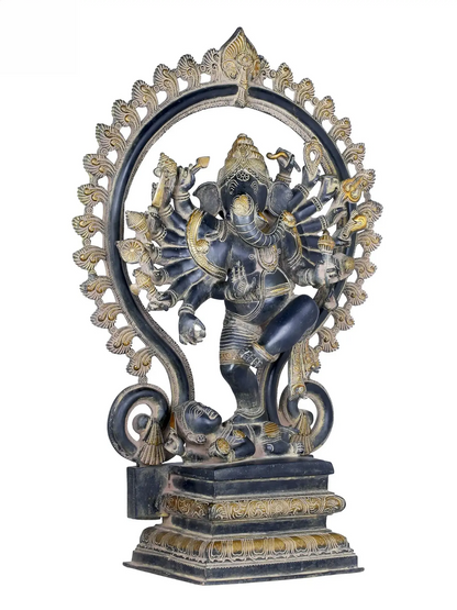 Brassaura™ Sixteen Armed Dancing Ganesha as Nataraja | Pure Brass Statue | Height 26 Inches & Weight 22.40 Kgs