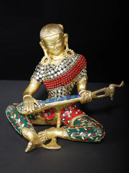 Brassaura® Brass Musical Monk Figurine Set with Inlay Work | Pure Brass | Height 8.5 Inches & Weight 18.65 kgs