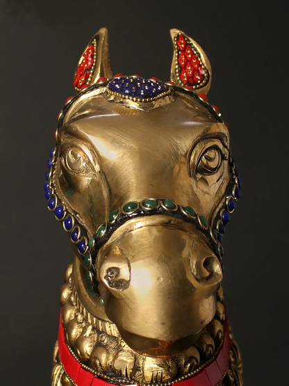 Brassaura® Decorative Brass Horse Bust with Inlay Work | Pure Brass | Height 10.4 Inches & Weight 4.25 kgs