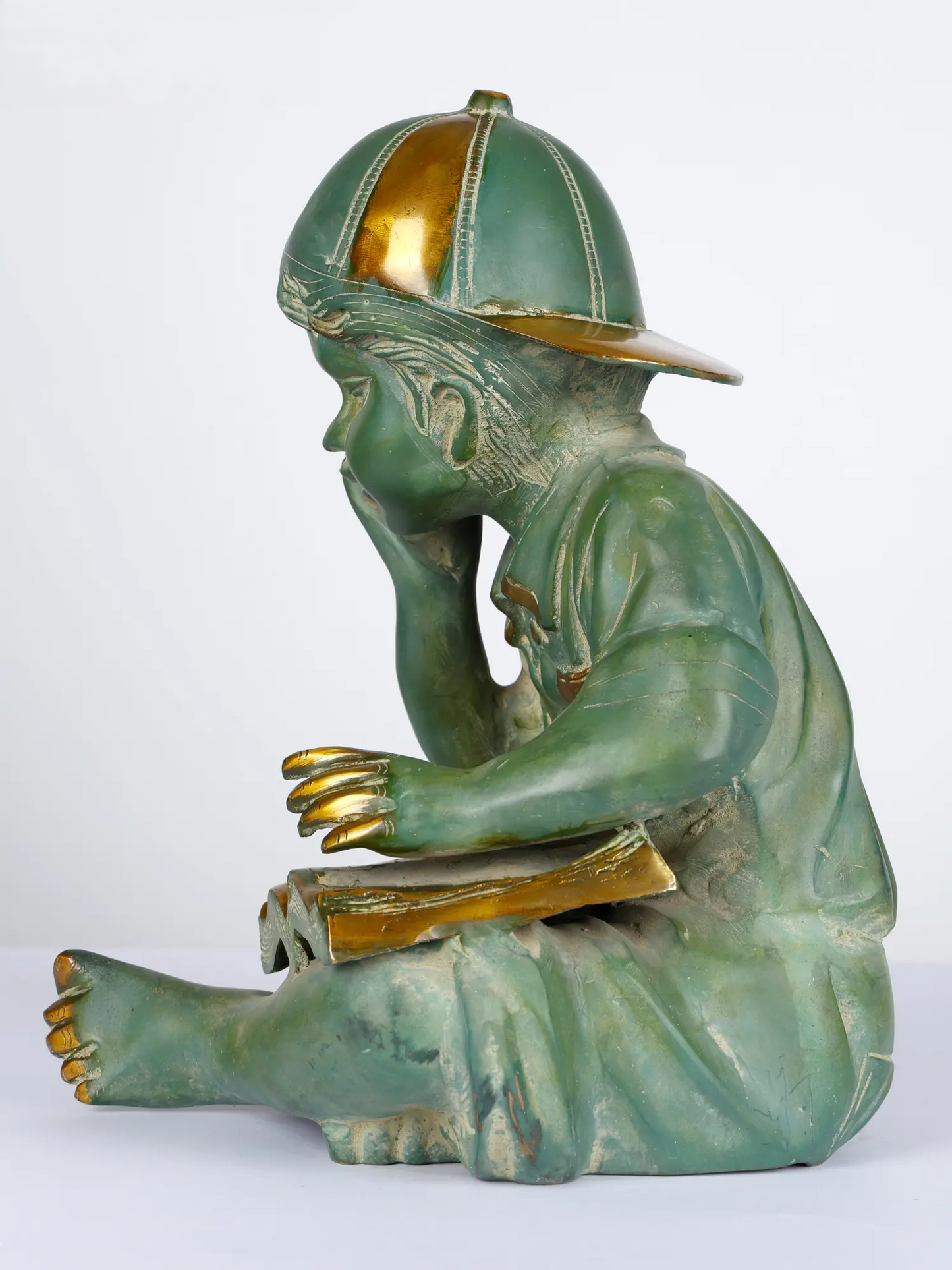 Brassaura® Reading Boy Brass Statue with Antique Patina | Pure Brass | Height 12 Inches & Weight 8.65 kgs