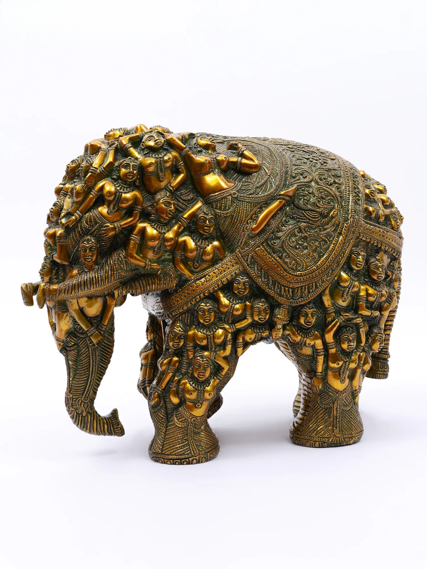 ब्रासुरा® जटिल रूप से गढ़ी गई पीतल की हाथी की मूर्ति | शुद्ध पीतल | ऊंचाई 11 इंच और वज़न 17 किग्रा