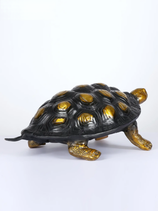 Brassaura® Decorative Brass Tortoise Sculpture with Gold Accents | Pure Brass | Height 6 Inches & Weight 6.95 kgs