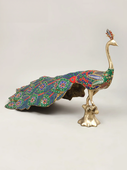 Brassaura® Peacock Brass Statue with Multicolor Inlay Work | Pure Brass | Height 24 Inches & Weight 24.60 kgs
