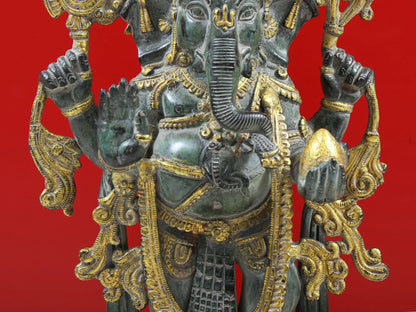 Brassaura™ भगवान गणेश की मूर्ति | जटिल विवरण वाली पीतल की मूर्ति | ऊंचाई 40.5 सेमी और वजन 8 किलोग्राम