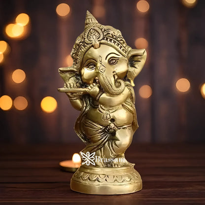 Brassaura™ Brass Ganesha Idol | Height 6.5 Inches & Weight 0.9 Kg