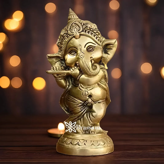 Brassaura™ Brass Ganesha Idol | Height 6.5 Inches & Weight 0.9 Kg