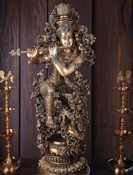 Brassaura™ Exquisite Handcrafted Brass Lord Krishna Sculpture – Height 48 Inches & Weight 75 Kgs