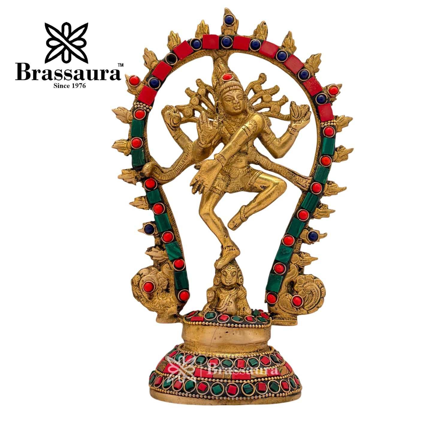 Brass Gem Stone Work Dancing Natraj Idol for Home and Decor Weight 1 Kg Height 23 cm