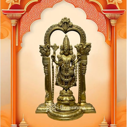 Brassaura™ Brass Golden Venkateshwara Bala Ji Idol for Home and Decor South Indian God Tirupati Balaji Murti for Pooja Room Home and Office Decor Diwali and Gifts Item Height 36 Weight 4.52 Kg