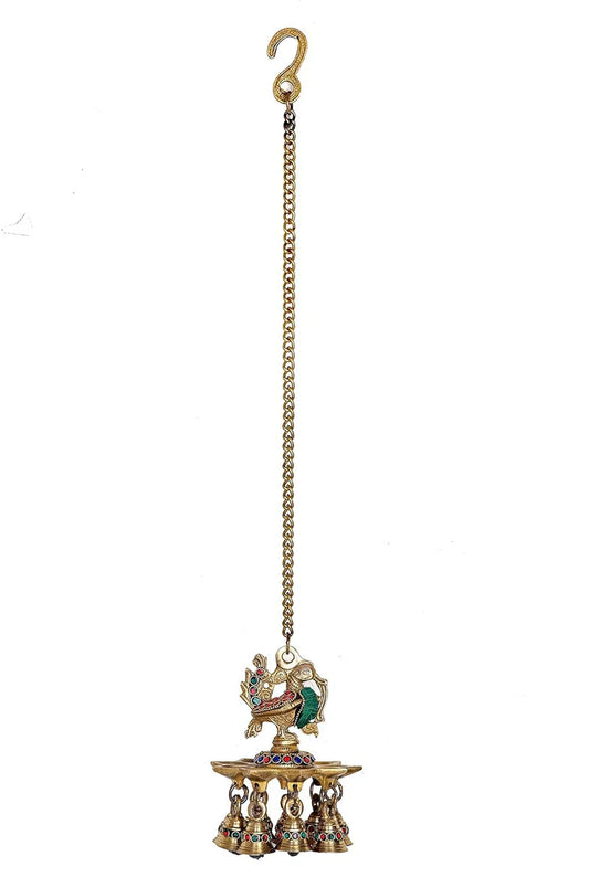 Brassaura® Brass Hanging Peacock 9 Diya Pair | Height 6 Inches