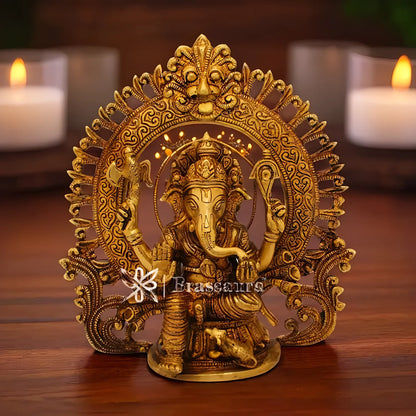 Brassaura™ Brass Ganesha Statue – “Harbinger of Prosperity” | Height 9 Inches & Weight 2.6 Kgs