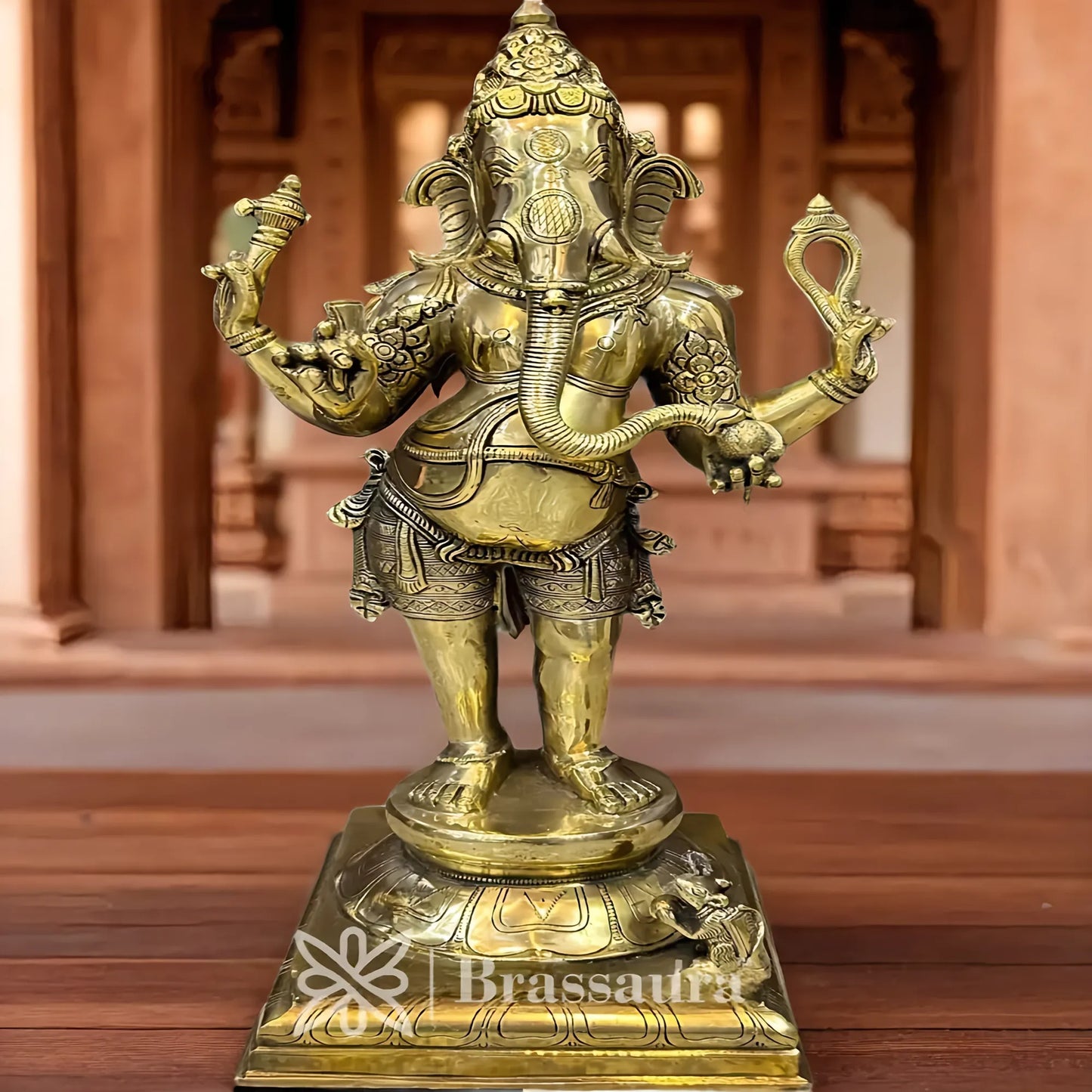 Brassaura™ Brass Standing Ganesha Statue for Home and Decor | Weight 11 Kgs | Height 18 Inches