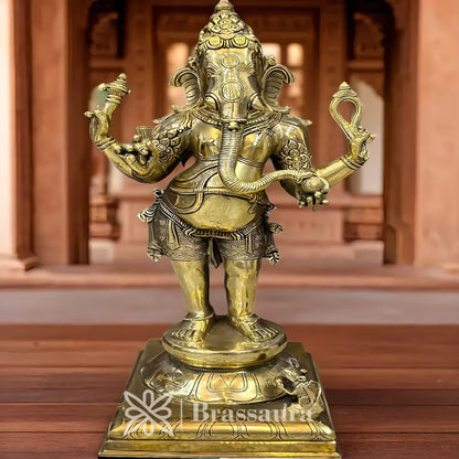 Brassaura™ Brass Standing Ganesha Statue for Home and Decor | Weight 11 Kgs | Height 18 Inches