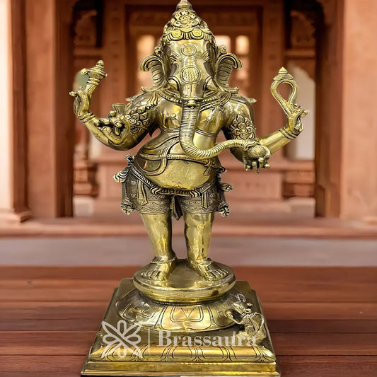 Brassaura™ Brass Standing Ganesha Statue for Home and Decor | Weight 11 Kgs | Height 18 Inches