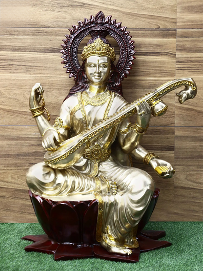 Brassaura® Brass Goddess Saraswati Statue | Height 52 Inches & Weight 141.80 kg