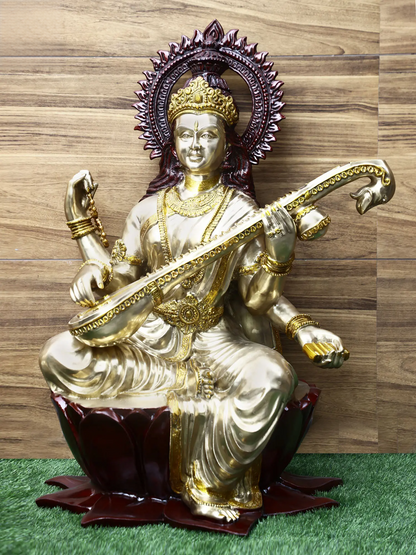 Brassaura® Brass Goddess Saraswati Statue | Height 52 Inches & Weight 141.80 kg