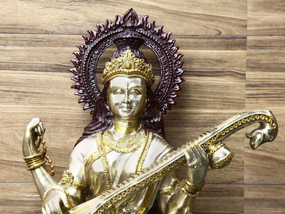 Brassaura® Brass Goddess Saraswati Statue | Height 52 Inches & Weight 141.80 kg