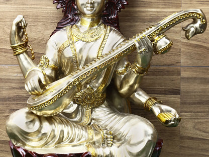 Brassaura® Brass Goddess Saraswati Statue | Height 52 Inches & Weight 141.80 kg