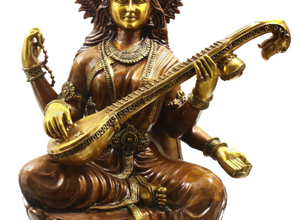 Brassaura® Brass Goddess Saraswati Statue | Height 52 Inches & Weight 141.80 kg