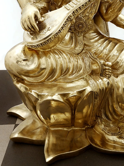 Brassaura® Brass Goddess Saraswati Statue | Height 52 Inches & Weight 141.80 kg