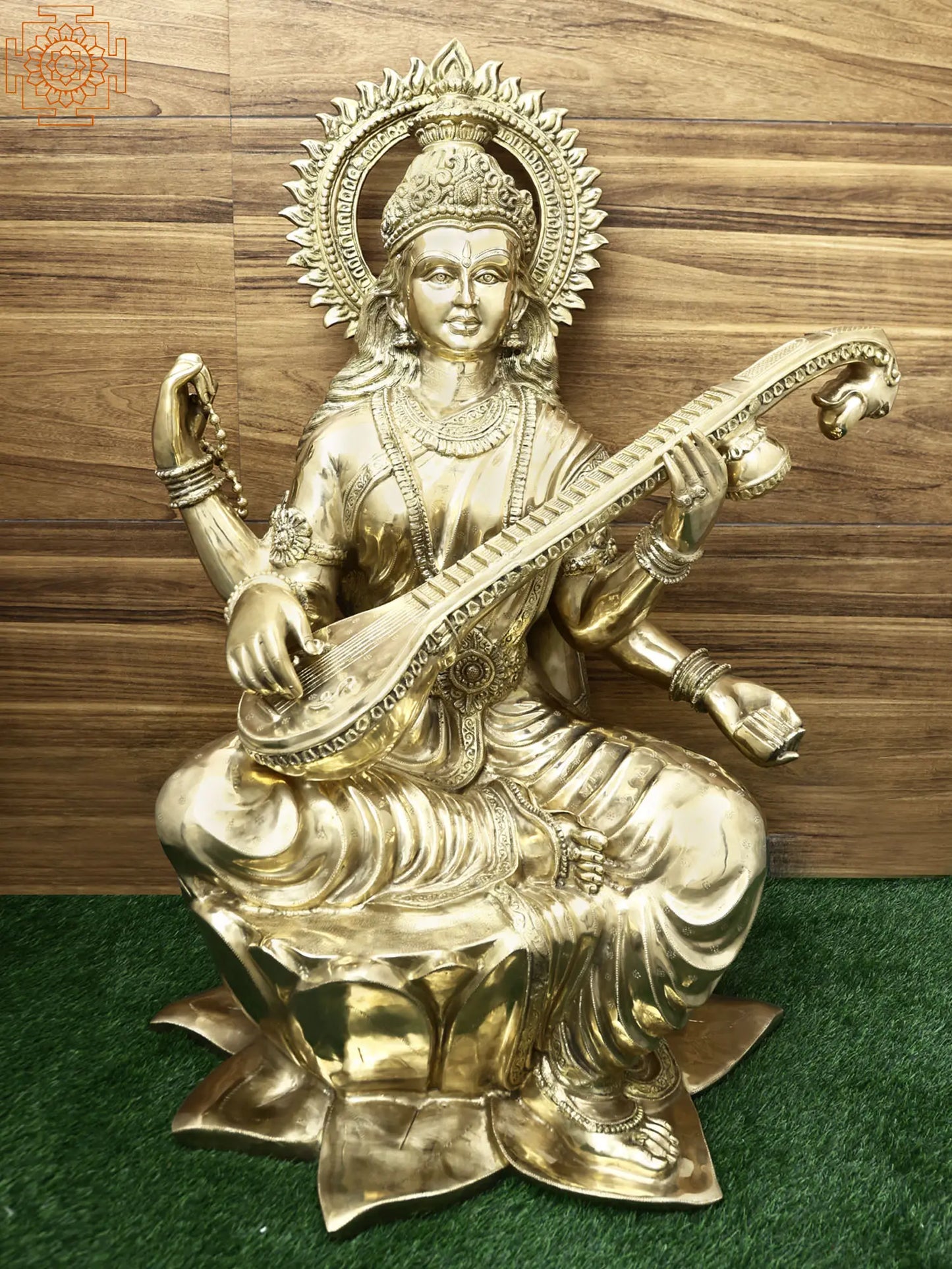 Brassaura® Brass Goddess Saraswati Statue | Height 52 Inches & Weight 141.80 kg