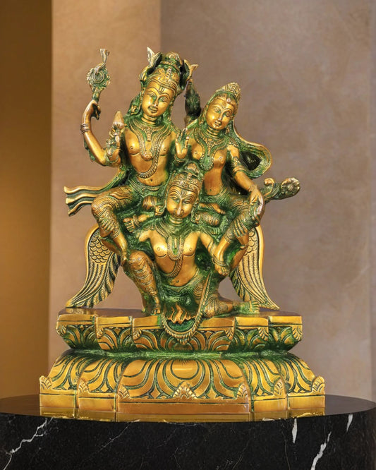 Brassaura™ Brass Idol of Lord Vishnu and Goddess Lakshmi on Garuda – 5.5kg, 12-Inch – Intricately Detailed Antique Patina Finish