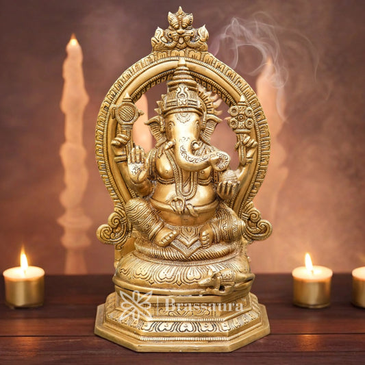 Brassaura™ Brass Ganesha Idol for Home and Decor | Weight 4 Kgs | Height 11 Inches