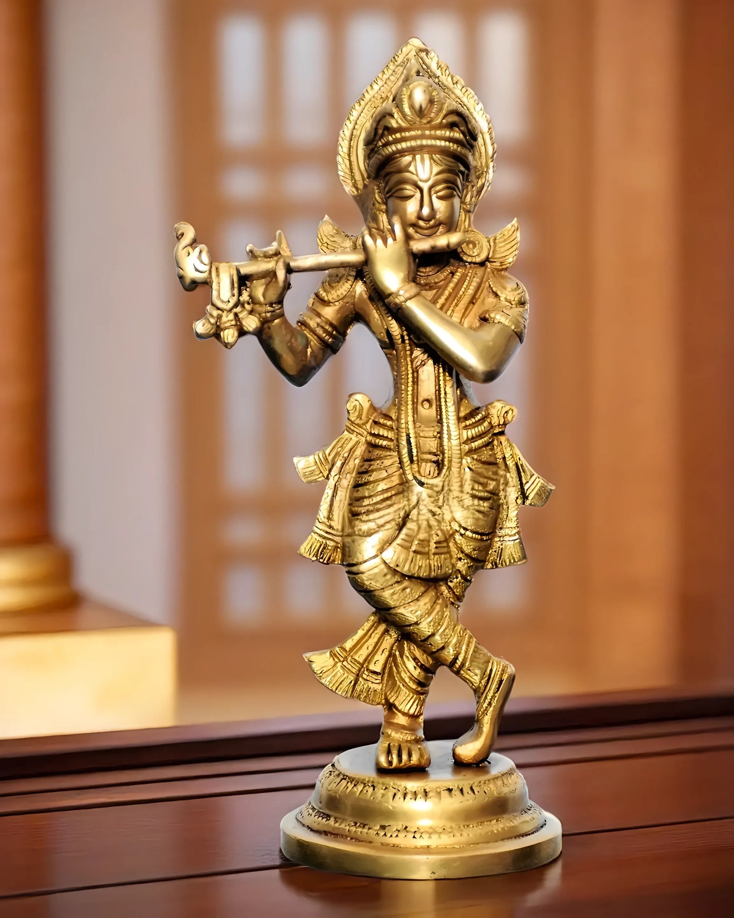Brassaura™ Murlidhar Krishna Brass Idol | Fine Detailing & Antique Finish | Height 9 Inches & Weight 1.5 Kgs