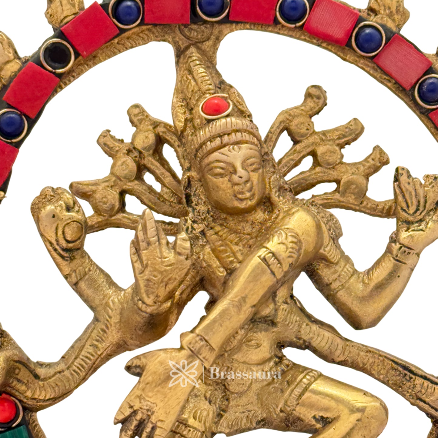 Brass Gem Stone Work Dancing Natraj Idol for Home and Decor Weight 1 Kg Height 23 cm