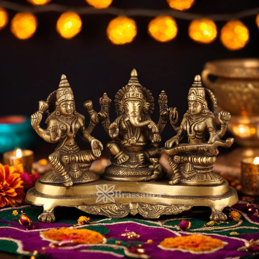 Brassaura™ Traditional Brass Laxmi Ganesha Saraswati Murti – Height 7 Inches & Weight 3.3 Kgs