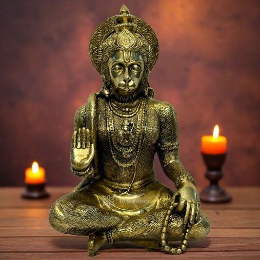 Brassaura™ Pure Brass Hanuman Statue – Height 11.6 Inches & Weight 4.85 Kgs | Spiritual Décor
