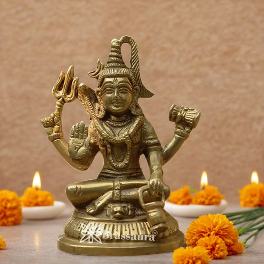 Brassaura™ Brass Shiva Statue – Height 5.25 Inches & Weight 1 Kgs | Temple & Home Mandir Idol