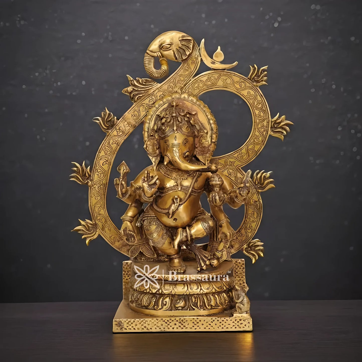 Brassaura™ Brass Ganesha Statue | Handcrafted Vinayaka Idol for Home & Décor | Height 16 Inches & Weight 8 Kgs