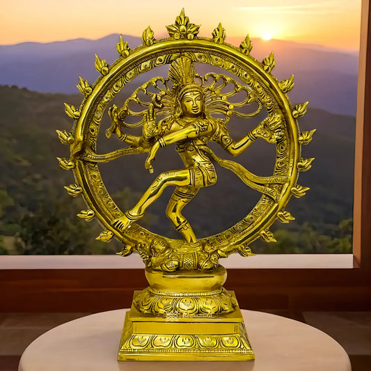 Brassaura™ Big Size Dancing Nataraj Idol | Pure Brass with Golden Finish | Height 13 Inches & Weight 3.3 Kgs